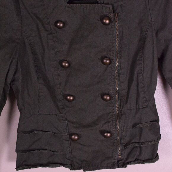 Miley Cyrus Max Azria Junior's Cotton Olive Green Zip Up Military Jacket Size M - Picture 2 of 9